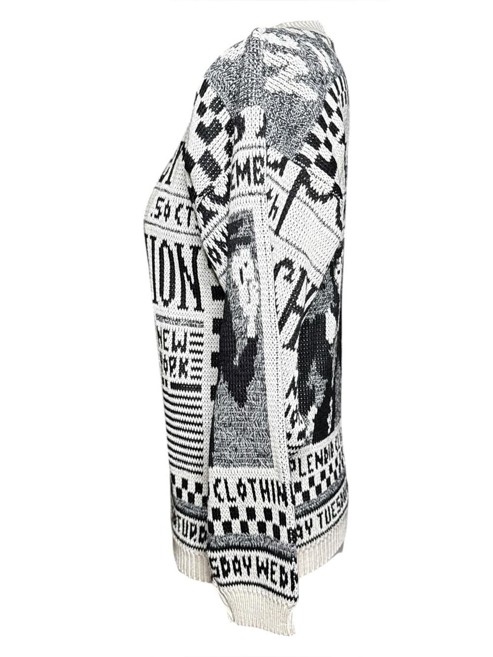 Newspaper Print 80s Vintage Fall Sweater - Picture 4 of 8